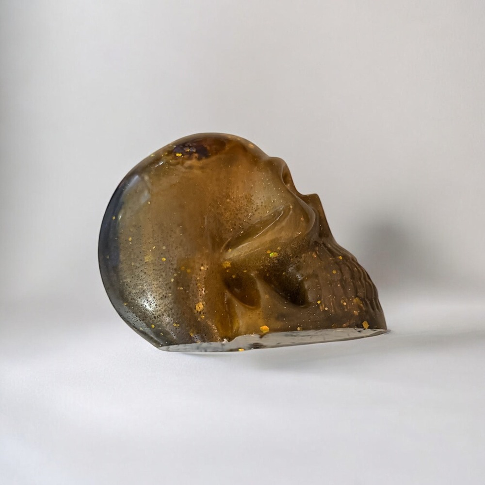 Resin Human Skull- Gold, Black, Marble for Brains - Picture 6 of 13
